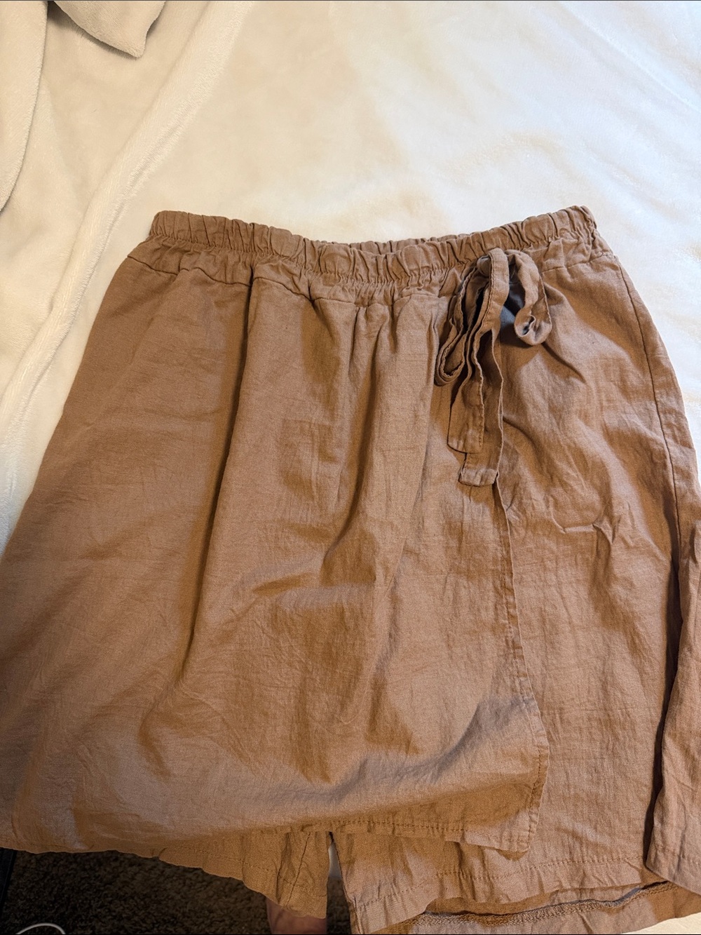 Light brown Tie-Waist Linen Blend Skirt - Women